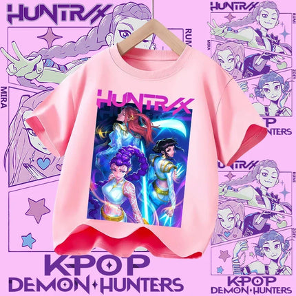 2026 New Huntrix Girls' Shirt Rumi Zoey Mira Graphic Print T-Shirt for Teens and Toddlers Spring/Summer Demon Hunter T-Shirt