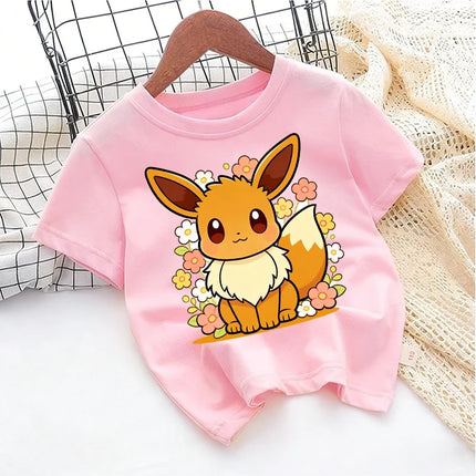 2026 Summer Pokemon Jigglypuff Print T-Shirt, 100% Cotton Loose Family Matching Tee for Travel Game & Sports Y2k