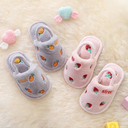 Child Slippers Cotton Baby Boy Warmth Winter Indoor Children Non-slip Girl Cute Cartoon Fluffy Shoes Mother Kids Slipper