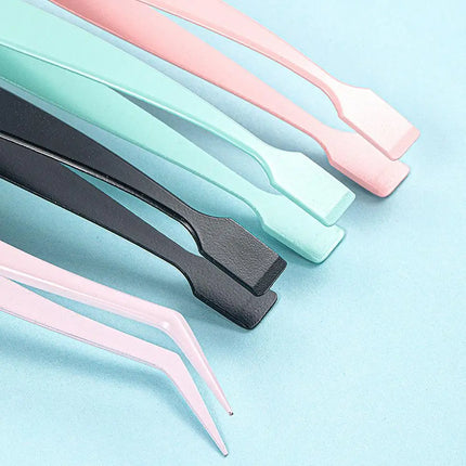 2Pcs Eyelash Tweezer Set Lash Pick Up Clip Pointed Flat Clip Lash Grafting Item Lower Eyelashes Applicator Portable Makeup Clamp