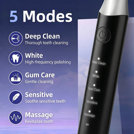 IPX7 Waterproof Sonic Electric Toothbrush 5 Cleaning Modes Deep Clean Whitening Tooth Brush Gum Care Smart Timing Low Noise