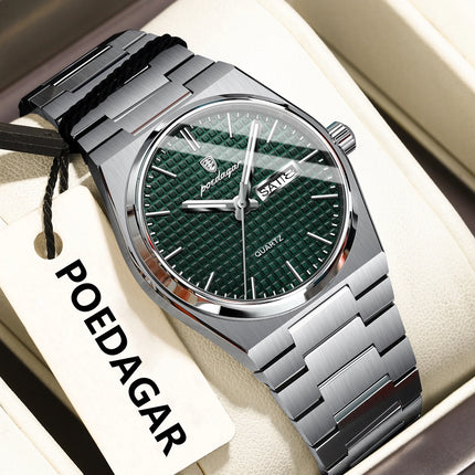 POEDAGAR Luxury Original Men's Watch Waterproof Stainless Steel Luminous Men's Wristwatch Date Week Quartz Fashion Watches For Men