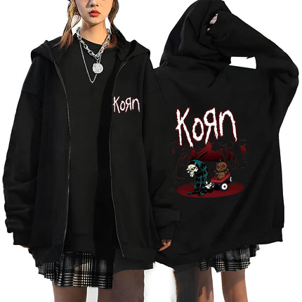 Korn Rock Hoodies WORLD TOUR Zipper Sweatshirts Korn Rock Metal Zip Up Jackets Fleece Oversized Jackets Coats Hip Hop Streetwear