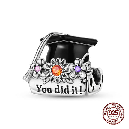 100% 925 Sterling Silver Graduation Season Series Owl Bachelor's Hat Charms Beads Fit 3mm 925 Original Bracelets DIY Jewelry