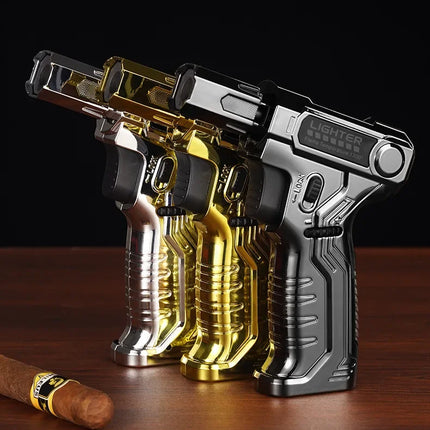 Metal High-temperature High Flame Welding Gun Lighter Windproof Direct Spray Flame Safety Lock Kitchen Cigar Outdoor Lighter