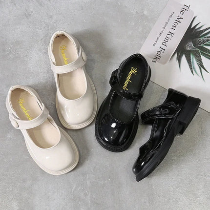 Girls Princess Shoes Glossy 2024 Fashion Soft Sole Kids Leather Flats Korean Style Children Flats Shoes Black Performance Shoes
