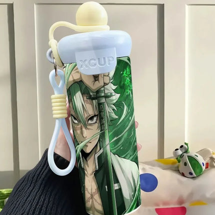 Demon Slayer Stainless Steel Insulated Cup Cute Fashion Cartoon Floating Ball Straw Thermos Portable Coffee Cup Gift for Friends