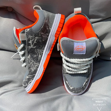 Large Size Men Volcano Gray Low-top Thick Big Tongue Sports Shoes Women Couple Versatile Trend Leisure Skateboarding Shoes
