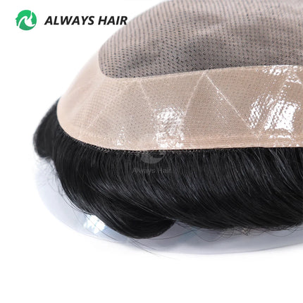 Alwayshair Fine Mono Men Short Toupee 5” Indian Hair Men’s Capillary Prosthesis Monofilament 120 130 Hair System 9x11