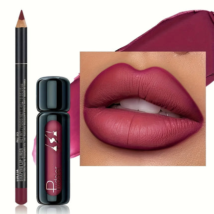 1set Long-lasting waterproof matte lip liner pen and lip gloss set - Smooth and natural tones, waterproof and not easy to smudge