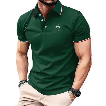 Fashion 3D Letter Stripe Print Polo Shirt For Men Business Casual Lapel Short Sleeve Loose Tee Top Summer Breathable Golf Wear