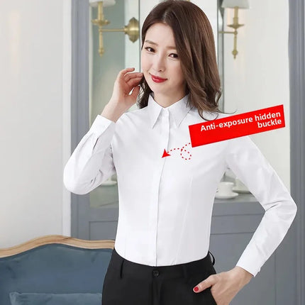 Women's Long Sleeve Anti-Light Shirt Spring Summer Workwear Professional Korean Style plus Size Uniform Button down Dress