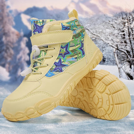 Waterproof Kids Barefoot Snow Boots 2025 New Wide Toe Winter Warm Fur Lined Shoes for Boys Girls Cold Weather Outdoor Sneakers