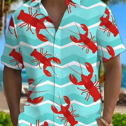 Cartoon Lobster Hawaiian Shirt Men Women Clothing Seafood Shirt Summer Holiday Shirt Short Sleeve Button Down Crawfish Shirts