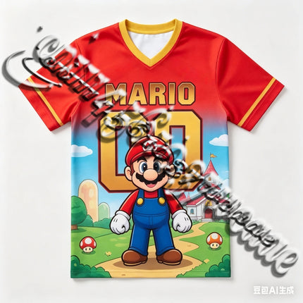 Bandai 2026 Animation Movie Donkey Kong Mario Full Character Rugby Shirt Summer Oversized T-Shirt Family Matching Sports Wear