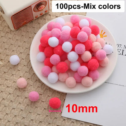 100pcs 10mm/15mm/20mm Soft Pompoms Fur Ball Arts Craft Supplies DIY Accessories for Toys Party Decoration Crafts Materials