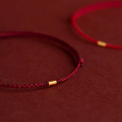 Hand Braided Red Rope Bracelet Copper Lucky Bead Hand Rope Couple Bracelet Simple Buckle Ethnic Original Female Accessory