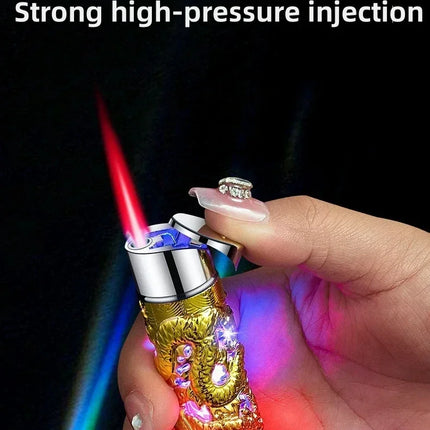 Metal Relief Lantern Inflatable Lighter Portable Windproof Butane Turbine Torch Jet Blue Flame Cigar Tool Fashionable Men's Gift