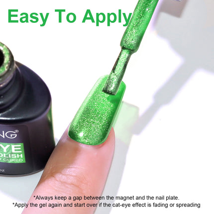 Green Cat Eye Gel Polish – Glossy Magnetic Gel Nail Polish with Holographic 9D Cat Eye Effect, Long-Lasting Soak Off UV LED Gel