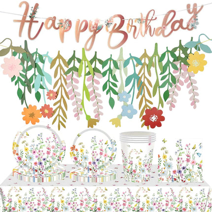 Wildflower Party Decorations Birthday Plates And Napkins Balloons Flower Banner Spring Floral Baby Shower Garden Party Supplies