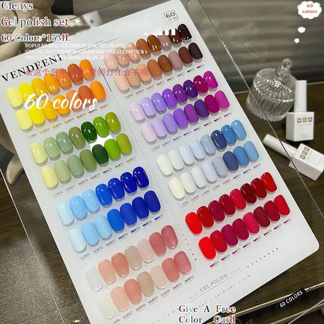 Glenys 60 pieces * 15ml nail polish gel popular semi permanent immersion gel color card UV LED nail salon art varnish