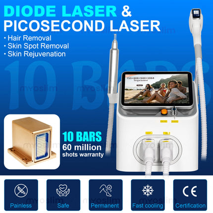 Picosecond Machine Ice Painless Hair NEW  5000W FAC 10 Bars 2IN1 Diode Laser Removal Tattoo Pigment Scar Removal 4 Waves 808NM