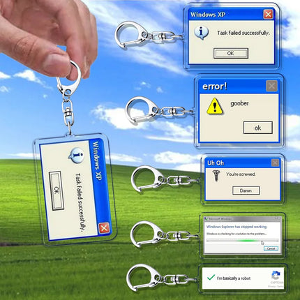 Creative XP Window Keychains for Accessories Bag Funny Task Failed Successfully KeyChain Ring Jewelry Fans Gifts Keyrings
