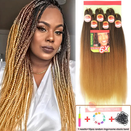 6X Braids 26 Inch Braiding Hair Pre Stretched Blonde Ombre Braiding Hair Synthetic Fake Hair Extensions for Braids Women