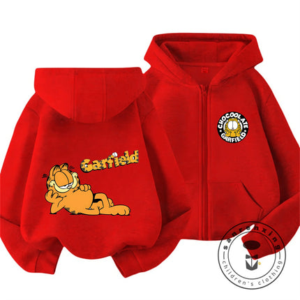 New Garfield Cute Kawaii Zip Hoodie For Kids Boys Girls Autumn Winter Cartoon Trendy Children Hooded Sweatshirt 3 14T