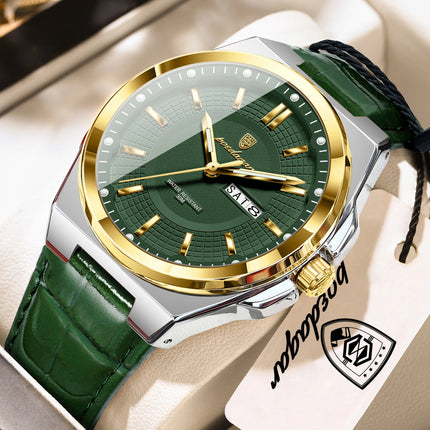 POEDAGAR High Quality Fashion Men's Wristwatch Waterproof Luminous Date Week Business Quartz Men's Watches Leather Men Watch Reloj