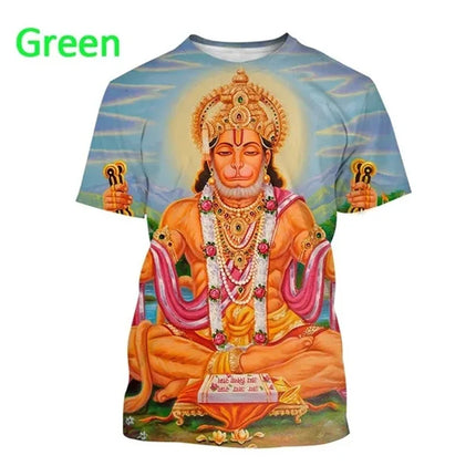 New Indian Monkey God Hanuman 3D Printed T-Shirt Men And Women Clothing Hindu Myth Figure Pattern Streetwear Top Tshirt Tees