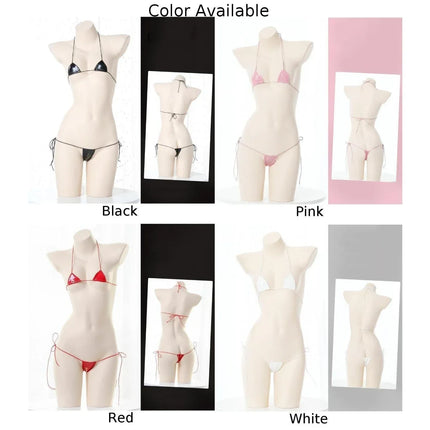 New Womens Sexy Lingerie Leather Bikini Bra G-string Wet Look Breathable Halter Lace-up Tight Fitting Uniform Set Ladies Bikini