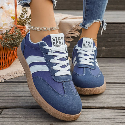Lightweight Comfortable Sneakers Fashion Striped Lace-Up Sports Shoes Women's Casual Breathable Low-Top Rubber Outsole Sneakers