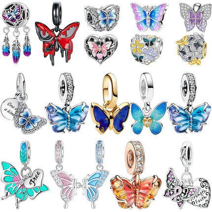 Original Charms 925 Sterling Silver Butterfly Pendant Dragonfly Flowers Bead For Women Necklace DIY Bracelet Fine Jewelry Gift