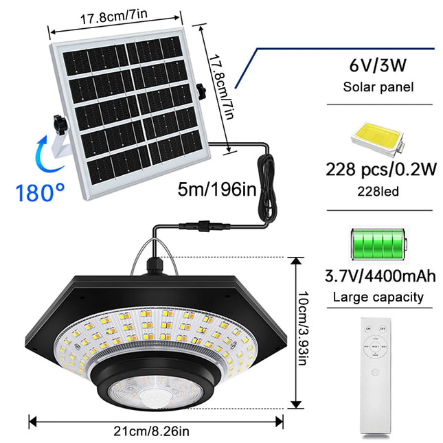 Solar Pendant Lights Outdoor Solar Shed Light Motion Sensor 288 LEDs Dimmable Indoor Barn Lamp Waterproof Gazebo Yard Garage Pat