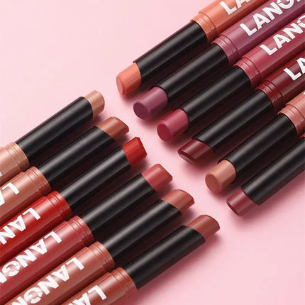 12 Color Matte Lipstick Pencil Waterproof Long Lasting Non-Stick Cup Lip Stain Tint Cosmetic Nude Lipstick Pen Makeup Cosmetics