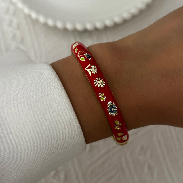 Trendy Enamel Vintage Cloisonne Bangle for Women Bohemian Colorful Floral Spring Bracelet Ethnic Charms Jewelry Accessories