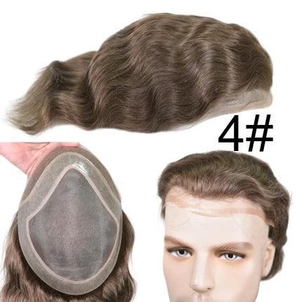 Bleached Knots Men Toupee Lace Front Hair Prosthesis Man Lace PU Base Indian Human Hair Wigs Natural Hair Replacement Hairline