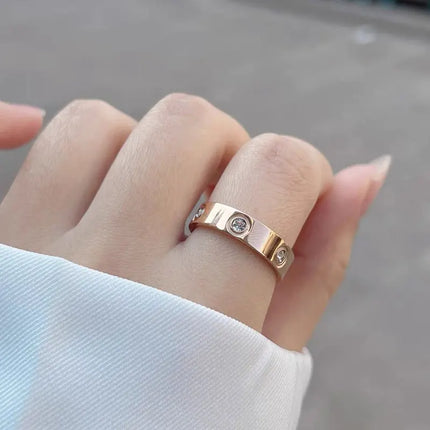 Classic Cross Stainless Steel Love Ring For Women Men Rose Gold Color Couple CZ Crystal Rings Luxury Jewelry Wedding Gift