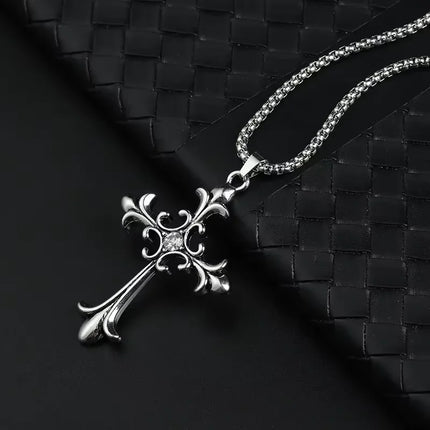 Vintage Cross Pendant Necklace Unisex Versatile Simple Long Sweater Chain Hip Hop Accessory