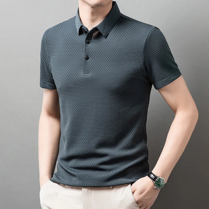 New Men's Business Casual Short-Sleeved Bone Flower Solid Color POLO Shirt Fashion Breathable Comfortable Summer Versatile Top