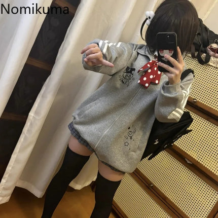 Black Cute Sweatshirts Coat 2025 Women's Clothing Stand Neck Zipper Jackets Y2k Tops Fashion Casual Anime Hoodies Ropa Mujer