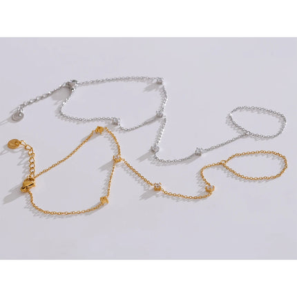 Yhpup Trendy Stainless Steel Zircon Beads Back of Hand Chain Finger Bracelet Fashion Chic Sexy Jewelry Waterproof Wholesale Gift