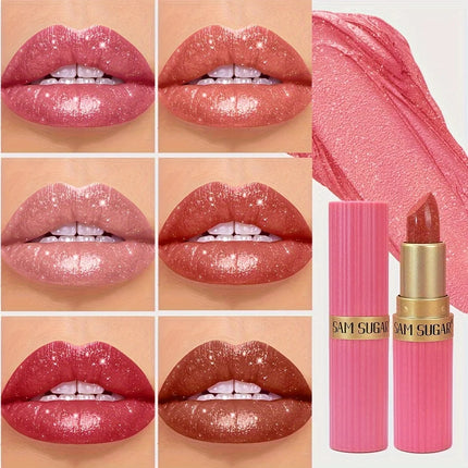 Coral Pearlescent Lipstick - Waterproof, Long-Lasting Shimmer Gloss with Golden Cap, Non-Sticky Formula, Easy Application