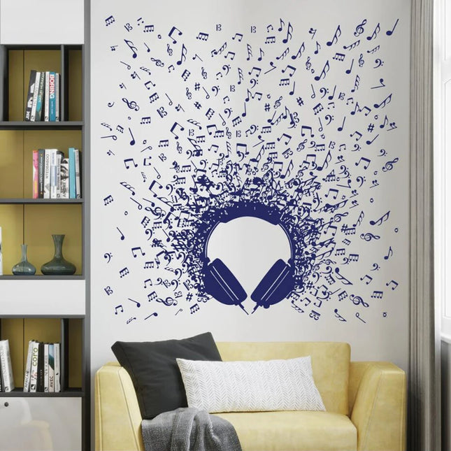 Large Headphones Music Notes Wall Sticker Children Room  Music Instrument Jazz Rock DJ Wall Decal Playroom Bedroom Vinyl Decor