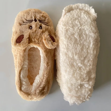 Winter Warm Slipper Women Home Fuzzy Fur Contton Plush Non Slip Grip Indoor Fluffy Lazy Female Mouse Ears Embroidery Floor Shoe