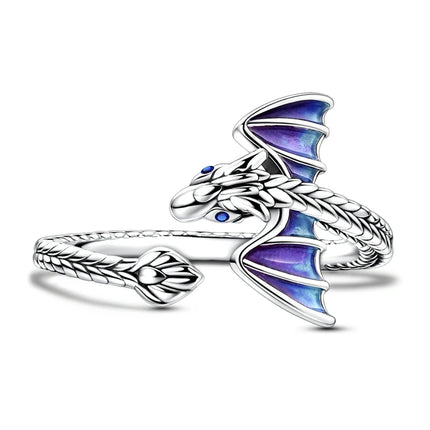 Opening Ring 925 Original Silver Adjustable Three-color Butterfly Fire Dragon Ring Fashion Jewelry Birthday Gift For Women