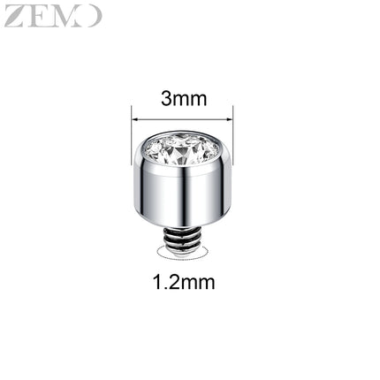 ZEMO 1 Piece 16G Stainless Steel Dermal Anchor Top 3MM/4MM Colorful CZ Crystal Micro Skin Diver Piercings Surface Body Piercing