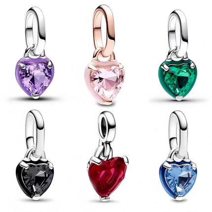 Romantic 925 Sterling Silver Purple Green Pink Chakra Heart Mini Dangle Charm Fit Pandora Me Bracelet DIY Women Jewelry