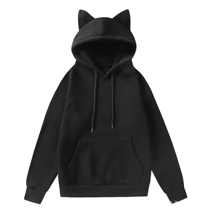 Unisex Long Sleeve Fleece Lined Cat Ear Hoodie Streetwear Hip Hop Autumn Cute Hat Sweatshirt Thick Winter Polyester Fiber